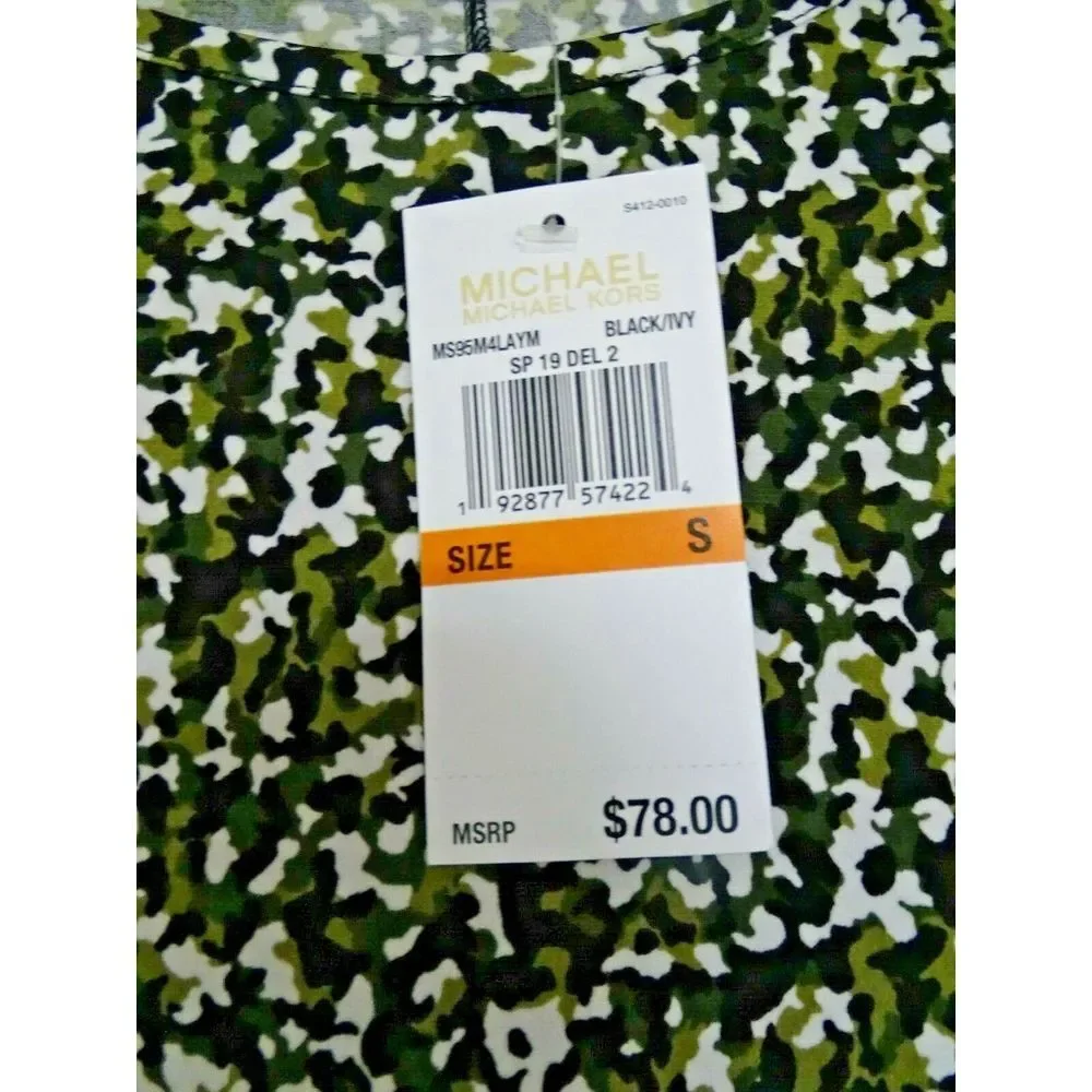 NEW Michael Kors Ruffle Knit Camo Top Sz M Shirt,Blouse Black,White,Olive Green‎